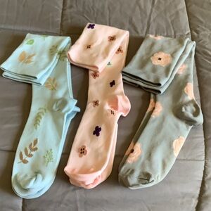 Floral Print Women's Long Socks - Pastel Pink, Blue & Sage ( 3 bundle pairs )